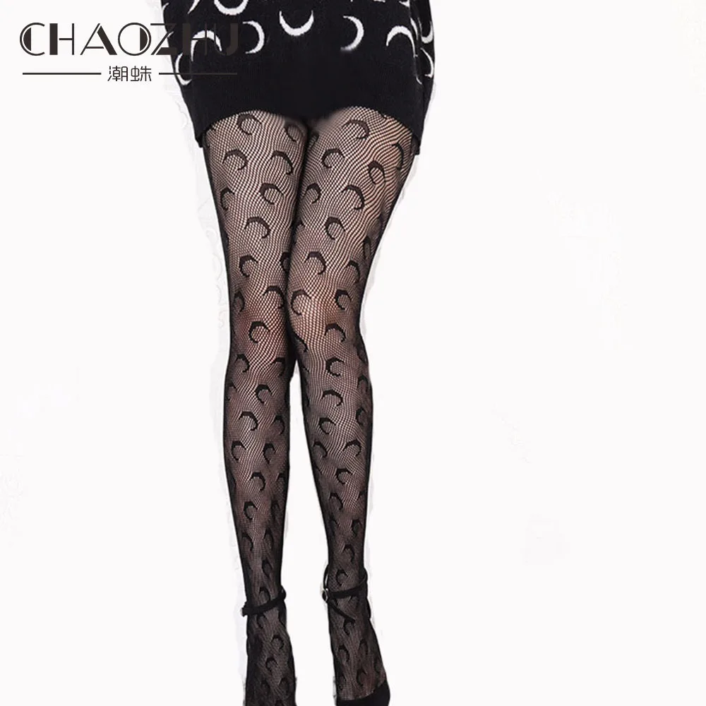 Ажурные жаккардовые ажурные облегающие Женские колготки CHAOZHU Moon черного и белого