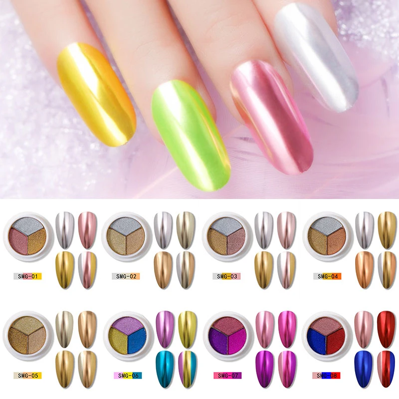 

Nail Powder Solid Holographic Laser Chrome Nail Art Holographic Laser Magic Mirror Glitter 3 Colors Chrome Nail Decoration