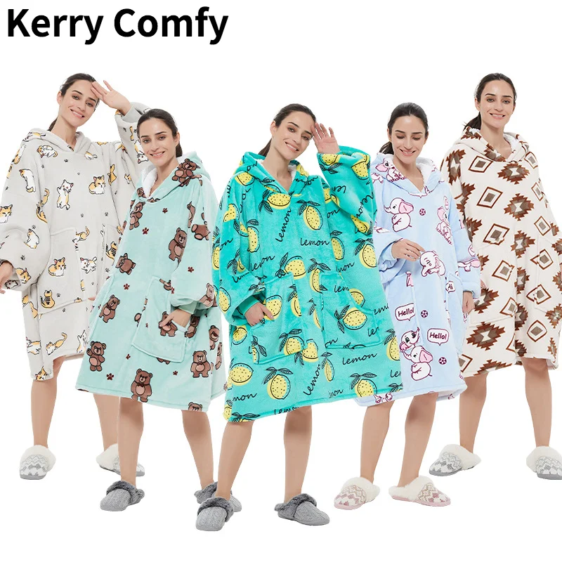 

Oversized Ultra Soft Sherpa Wearable Long Sleeves TV Hoodie Blanket Winter Comfy Cozy Fleece Sweatshirt Hooded Blanket for Adult