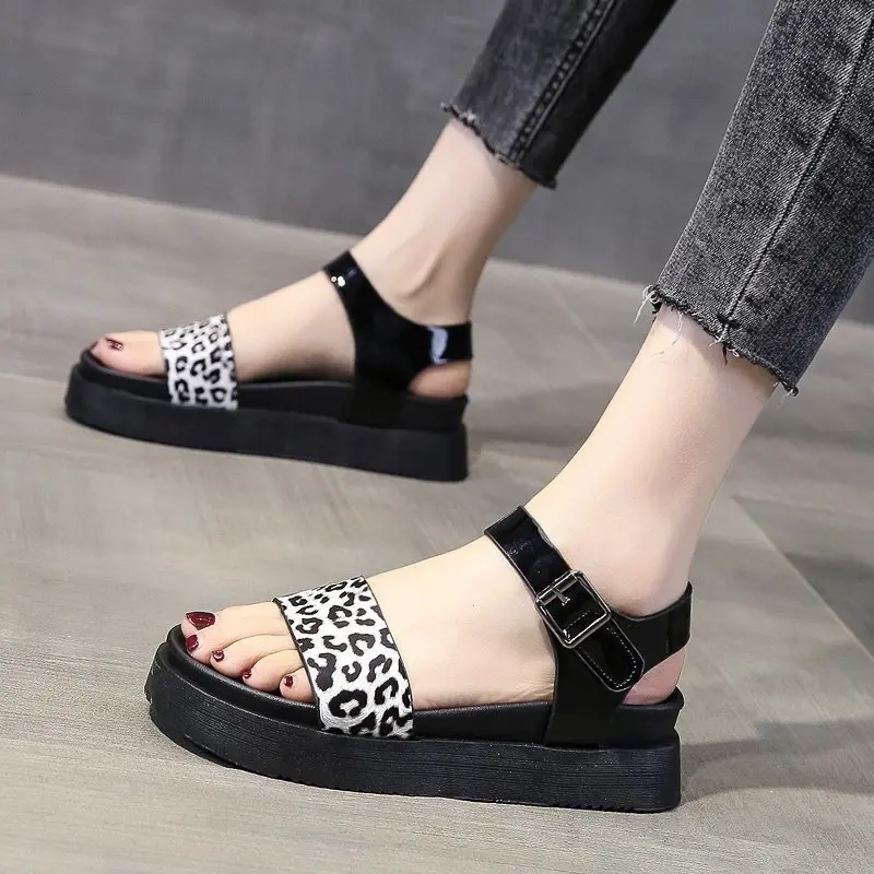 

Comfort Shoes for Women 2021 Sandals Suit Female Beige Clogs With Heel New Black Low Thick Girls Sports Fashion Leopard Summer l