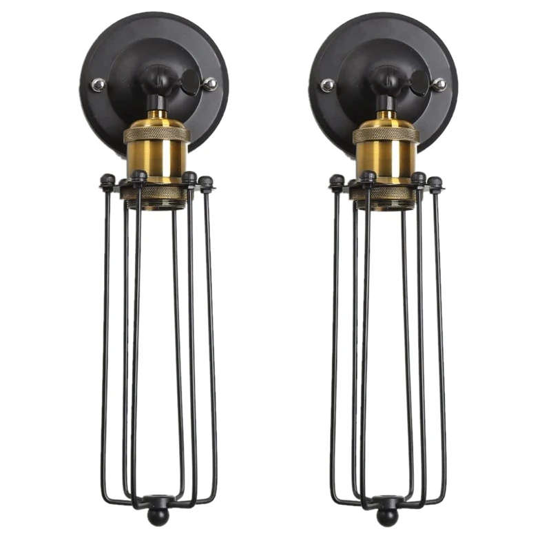 

2Pcs Wall Light Tube Bulbs Adjustable Angle Wire Metal Cage Wall Lamp Sconces Retro Lighting Fixture Fit For Hallway