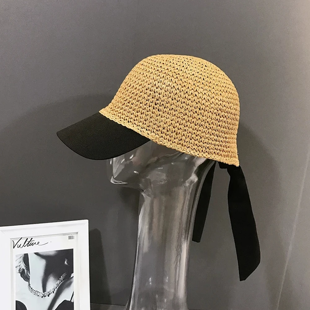 Женская Соломенная Кепка с бантом Повседневная Регулируемая козырьком дышащая
