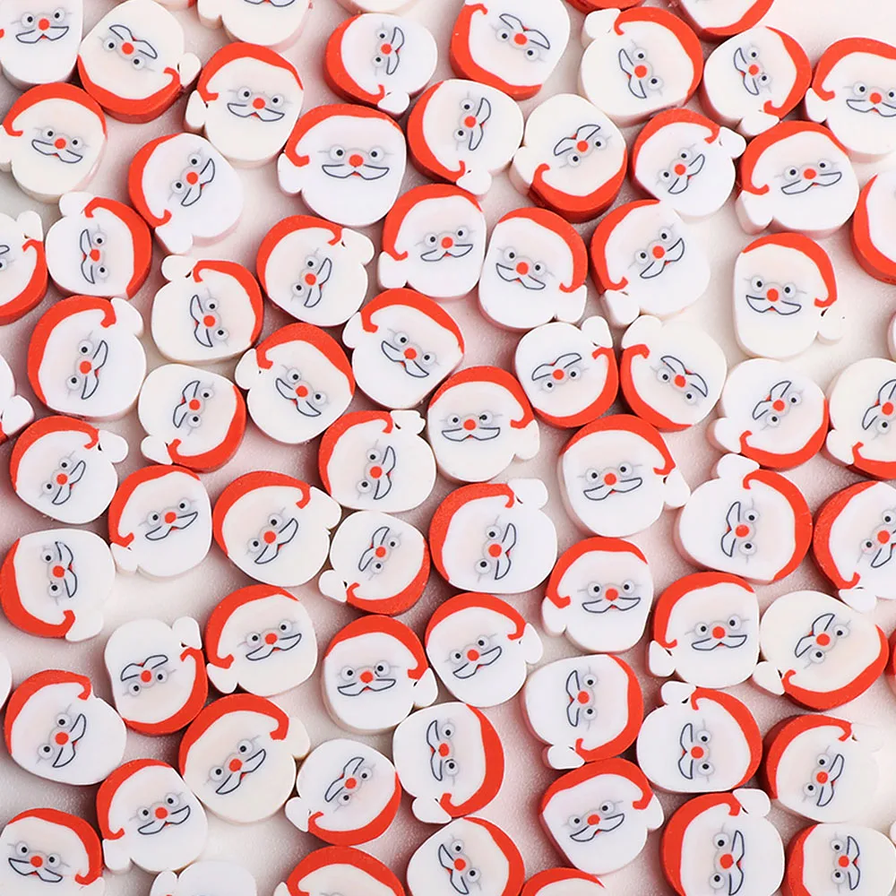 

100Pcs Cute Santa Claus Pattern Polymer Clay Beads Christmas Loose Spacer Beads Charms Jewelry Findings Making DIY Crafts 10mm