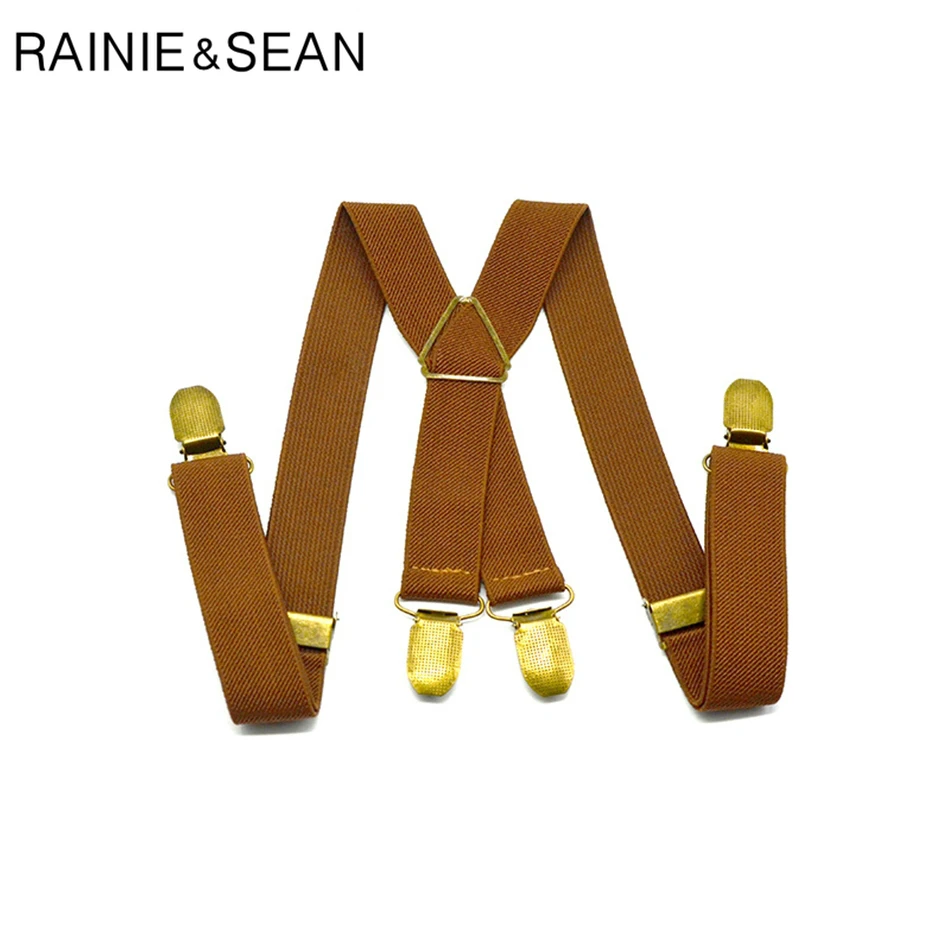 Renie SEAN Audlt набор мужских подтяжек с бабочкой, 4 зажима, коричневые подтяжки, Женский Брючный ремень, унисекс, подтяжки, мужские ремни, s пояс для подтяжек