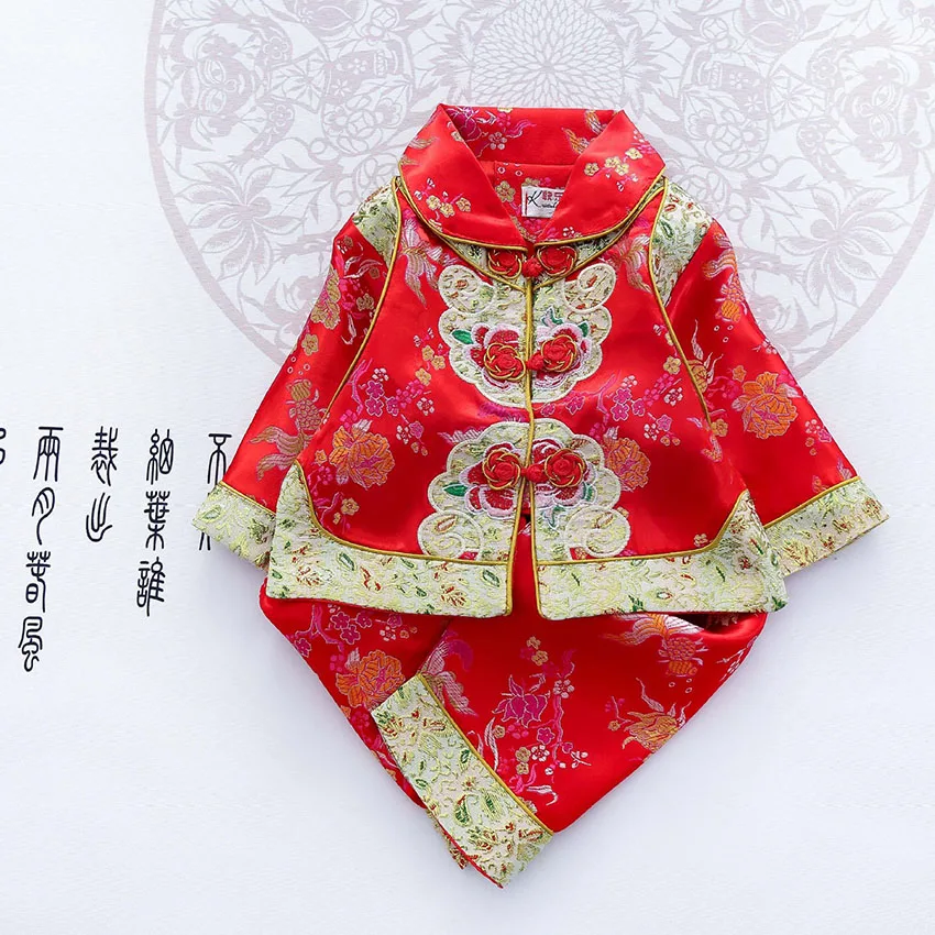 Color 4 Традиционная китайская одежда с цветочным рисунком для младенцев; вечерние костюмы Танга для маленьких девочек и мальчиков; костюмы на Хэллоуин в азиатском стиле; костюм в стиле ретро - Цвет: Color 4
