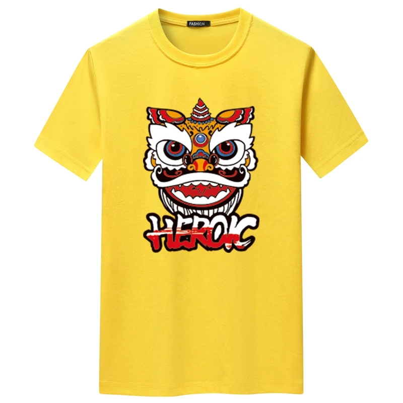 Мужская футболка с круглым вырезом и принтом льва свободная дышащая коротким