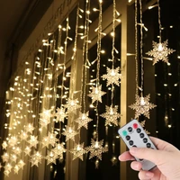 batteryusb operated christmas snowflake curtain 8 modes and timer function light home party decoration fairy lights