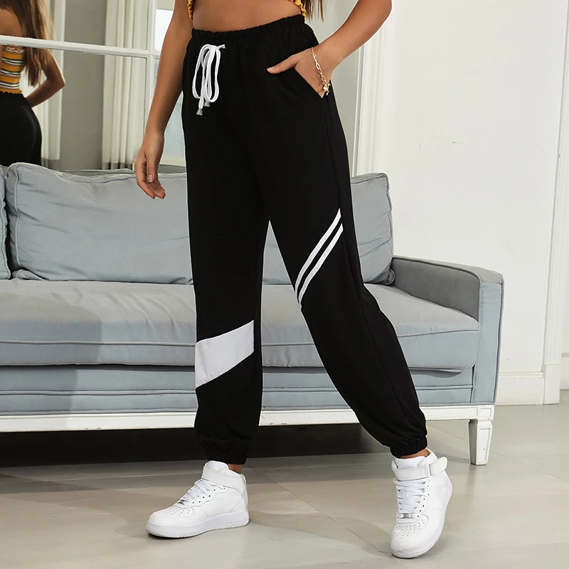 

Zoulv 2021 Women Trousers Soft Casual Home High Waist Pants for Women New Fashion Autumn Striped Patchwork SweatPants