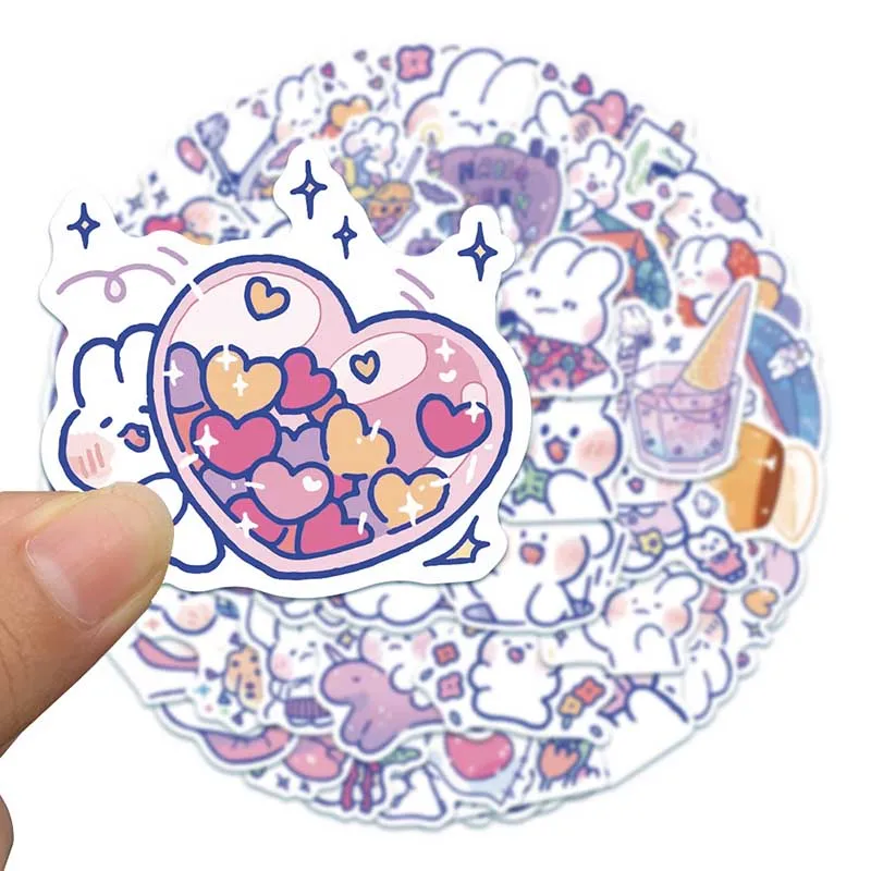 

50Pcs Japanese And Korean Cute Cartoon Soft Cute Rabbit Stickers For Suitcase Diary Book Refrigerator Scrapbook Graffiti Sticker