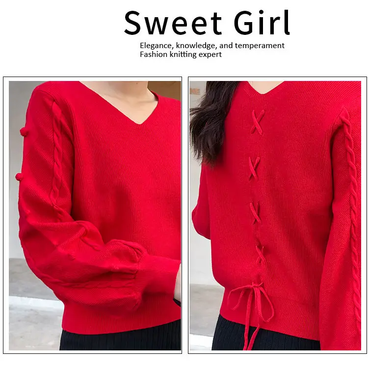 

Elegant Women's Spring Autumn Knitted Shirts V-Neck Long Sleeve Casual Loose Blouses Fashion Women's Blusas Tops