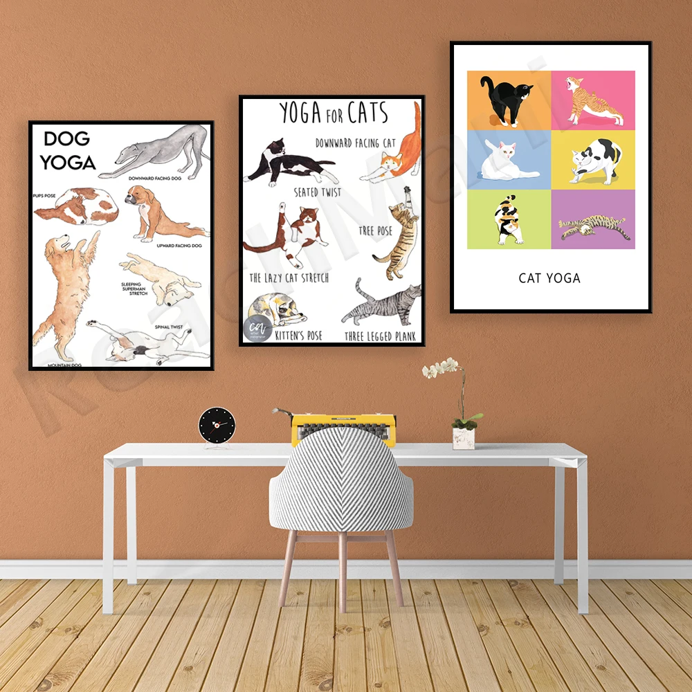 

Cat and dog yoga prints, cat wall art, animal lovers gifts/yoga art prints/yoga lovers gifts/yoga room decoration