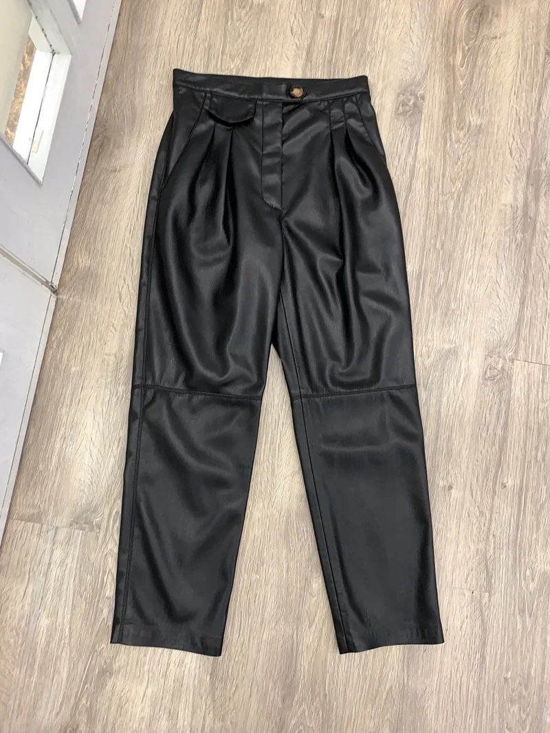 

New Super Soft Leather Pants Women High Waist Straight Female Trousers Wild Stylish Clothes