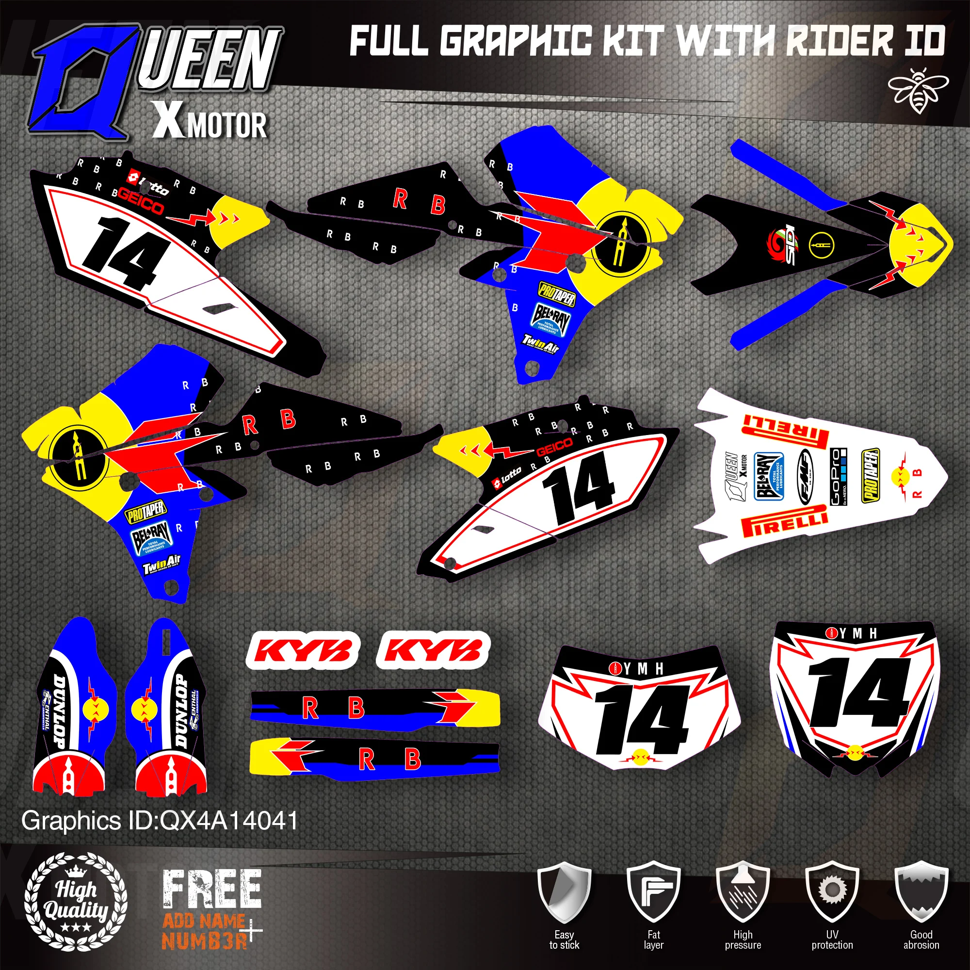 QUEEN X MOTOR Custom Team графические фоны наклейки 3M Набор наклеек для YAMAHA 14-18YZ250F 15-18YZ250FX WRF250