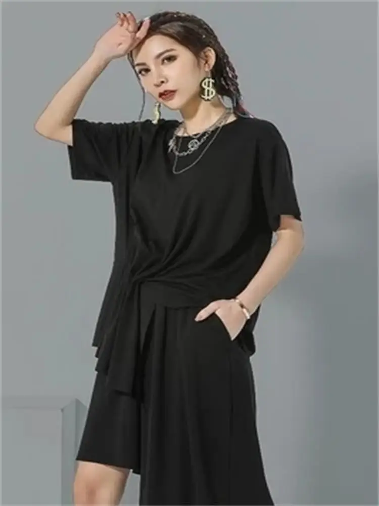 

2021 Summer Thin Casual Casual Irregular Pleated Jacket Short Sleeve Loose Solid Color T-shirt Simple Shirts for Women Tops