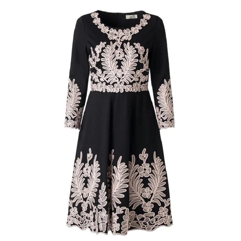 

office Three Quarter sexy ladies dress Spring 2021 new women elegant Vintage Dress plus size Embroidery Autumn Floral dresses