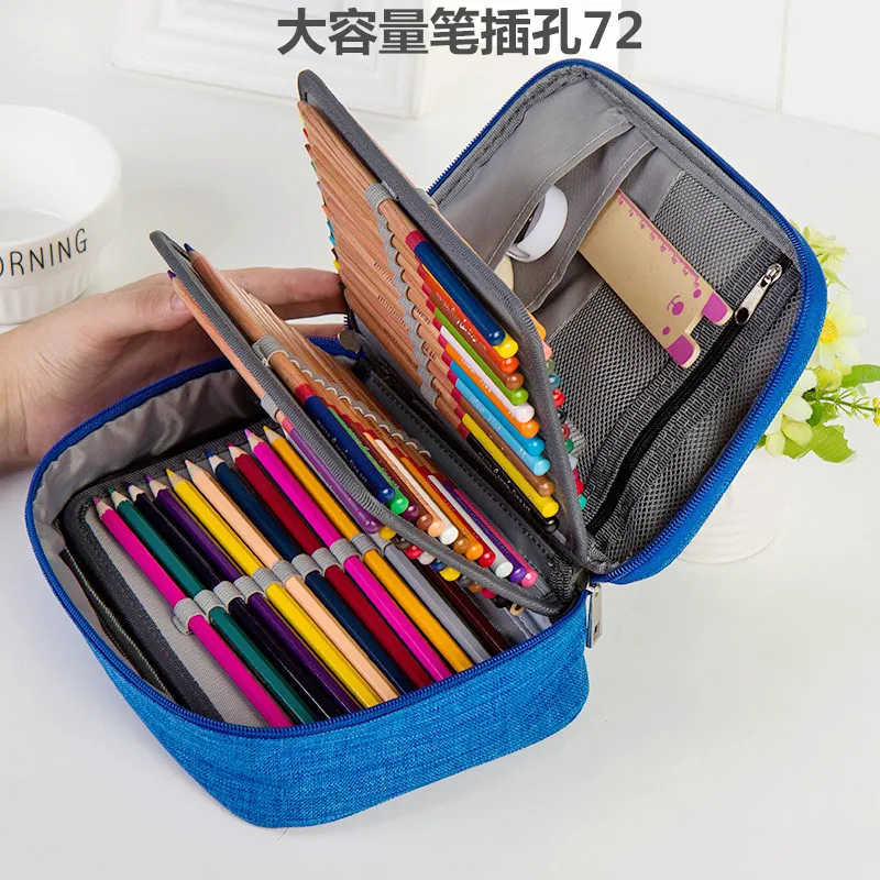 Canvas School Pencil Cases for Girls Boy 72 Holes Pen Box Multifunction Storage Bag Case Pouch Student Stationery Supplies