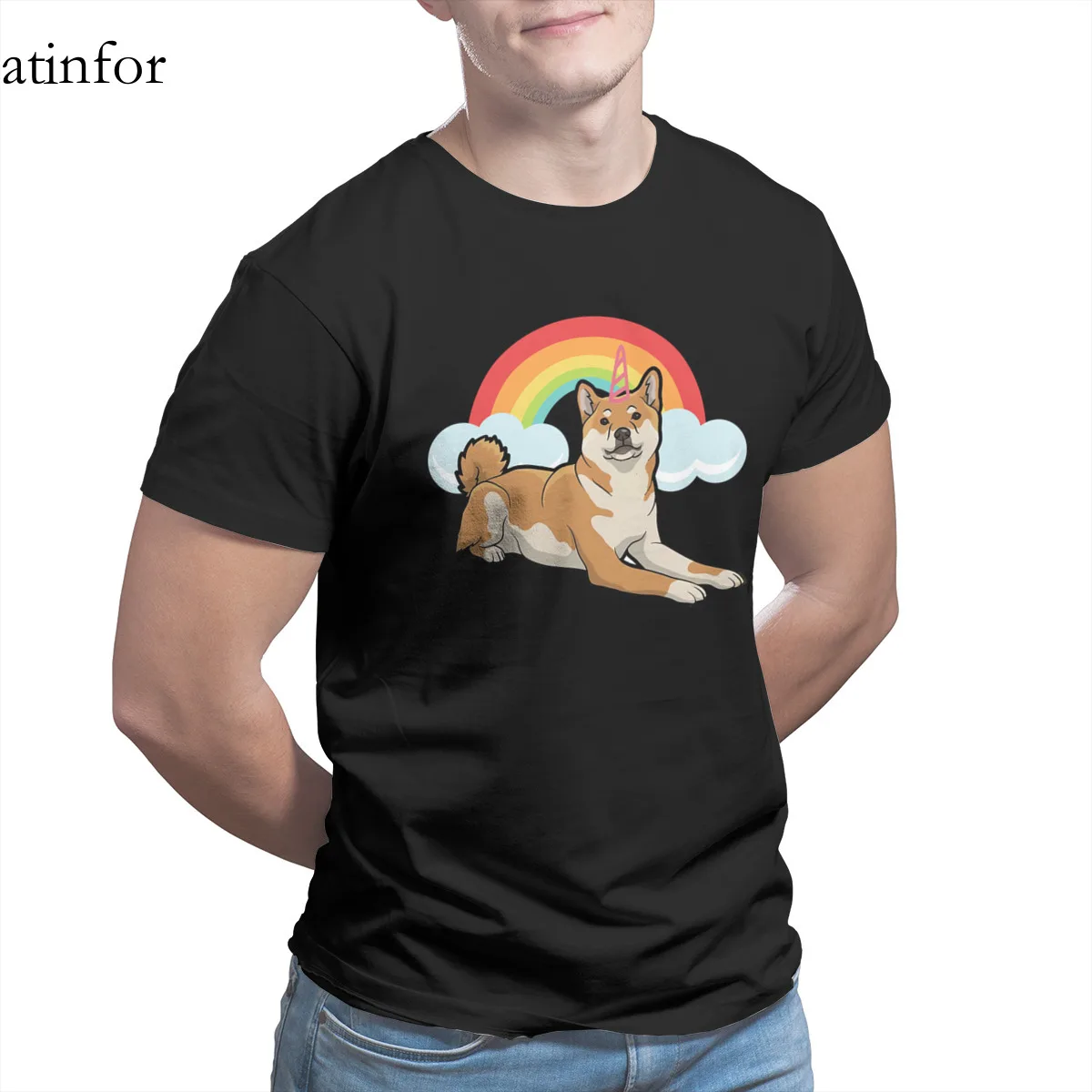 

Funny Dog Dog Lover Gift Shiba Inu UnicornMen's T-shirt Print Black Funny Graphic Cool Tees 26469
