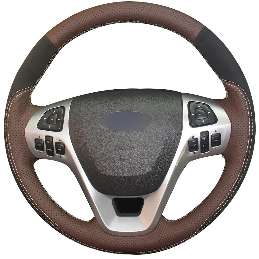 Кофе натуральная кожа черный замшевый чехол рулевого колеса автомобиля для Ford