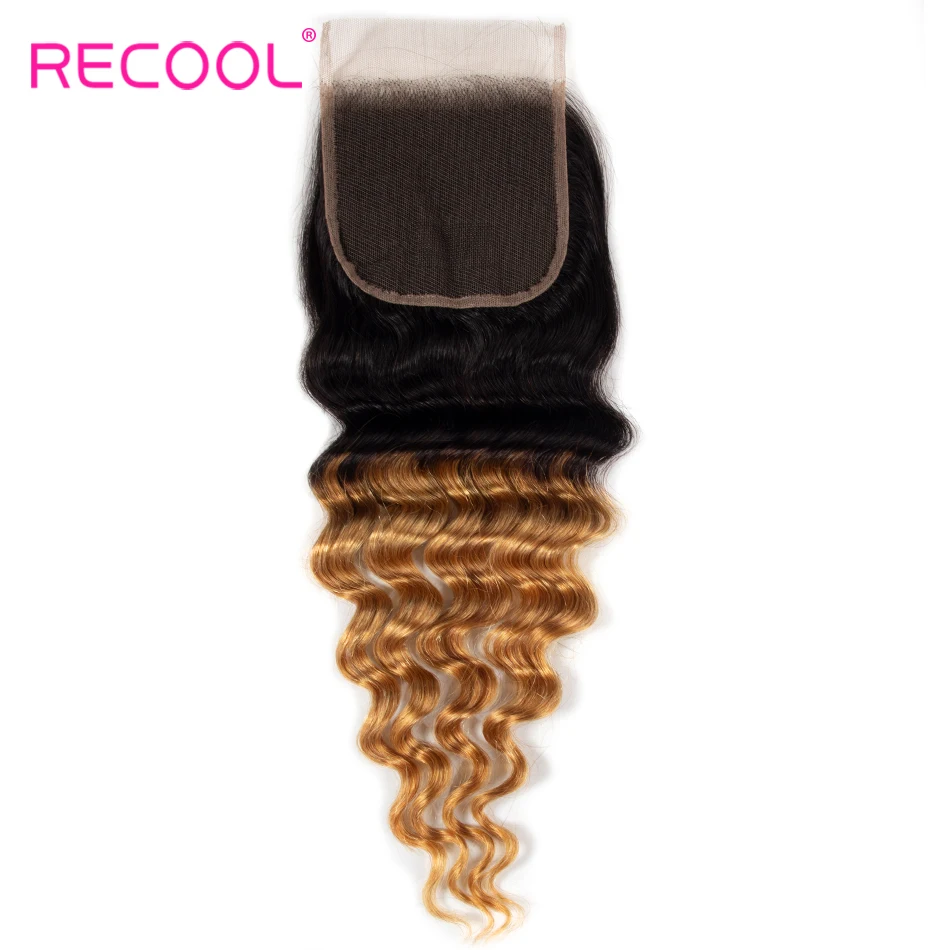 Recool 1B 27 пучков с закрытием бразильские Remy Свободные глубокие человеческие волосы