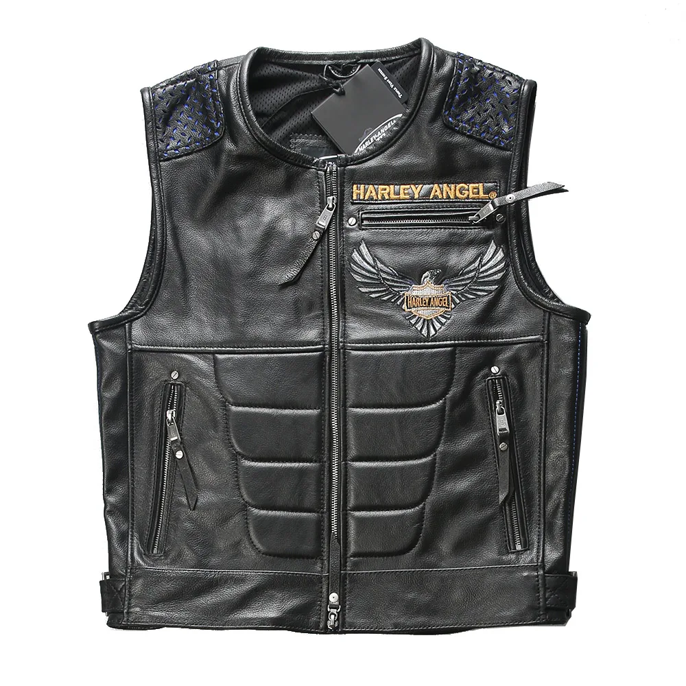 

97108 For Super Motor Rider Mens High Quality Cow Leather Vest Genuine Cowhide Motorcycle
