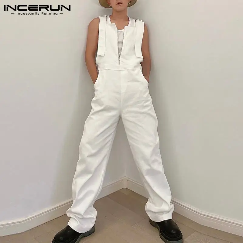 

Men Jumpsuits Solid Joggers Zipper Sleeveless Streetwear Suspenders Rompers Baggy Fashion Casual Men Overalls Pants 5XL INCERUN