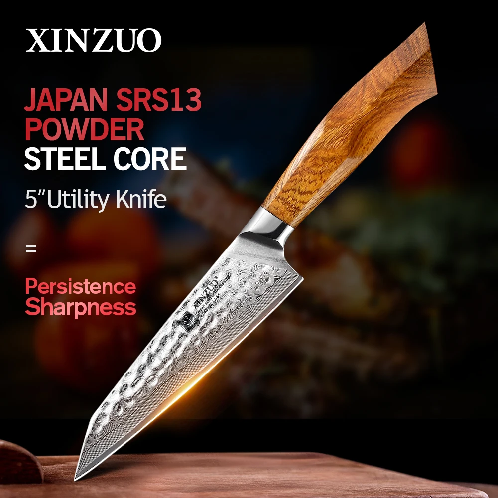 XINZUO 5 ''нож для утилиты Япония 49 слоев SRS13/R2/SG2 Дамасская сталь лезвие пустыня