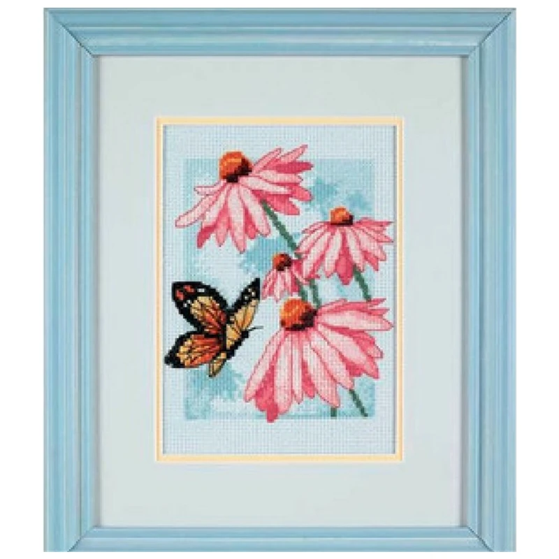 

Butterfly on flowers cross stitch package DMC color aida 18ct 14ct 11ct blue cloth kit embroider DIY handmade needlework