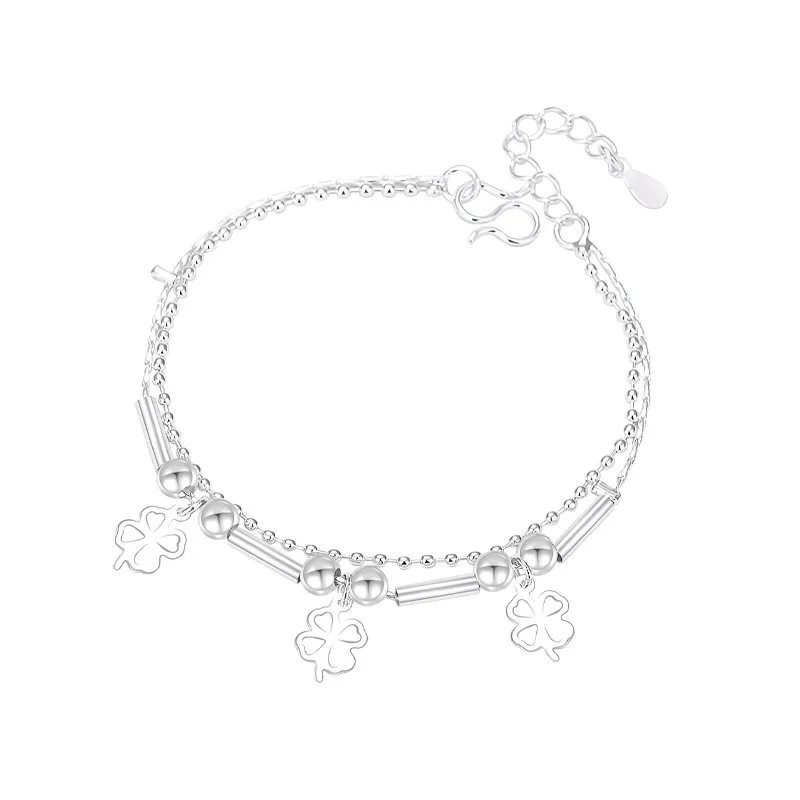 

Summer Fresh Ladies Four-leaf Clover Bracelet Silver-plated Jewelry Sweet and Simple Ladies Hand Link Day Gift Free Shipping