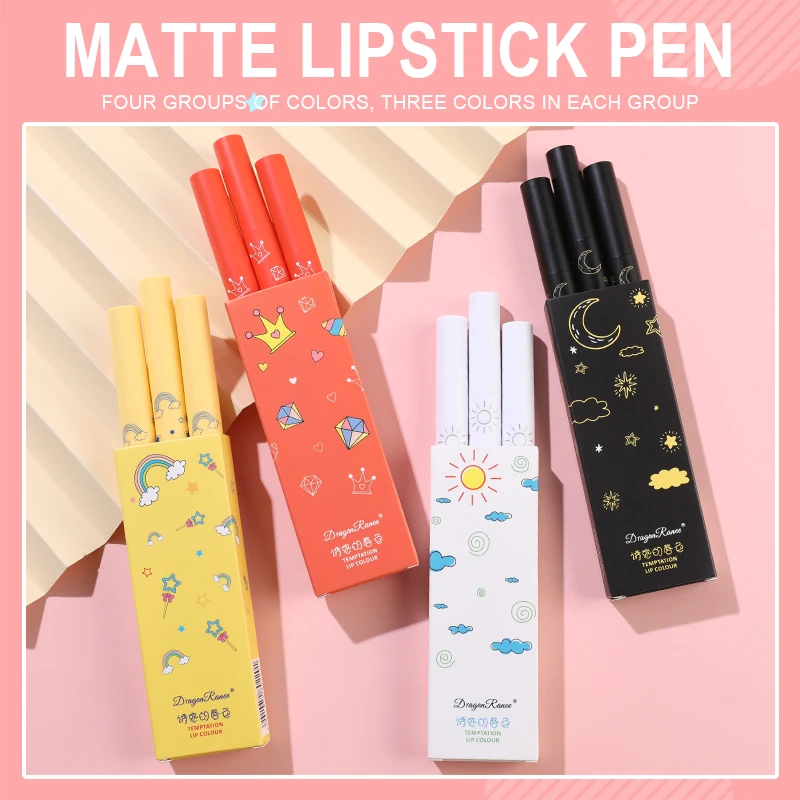 

3PCS/Set Lipstick Pen Set Thin Tube Matte Velvet Lipstick Moisturizing Waterproof Lasting Women Cosmetic Lipstick Gift Box TSLM1