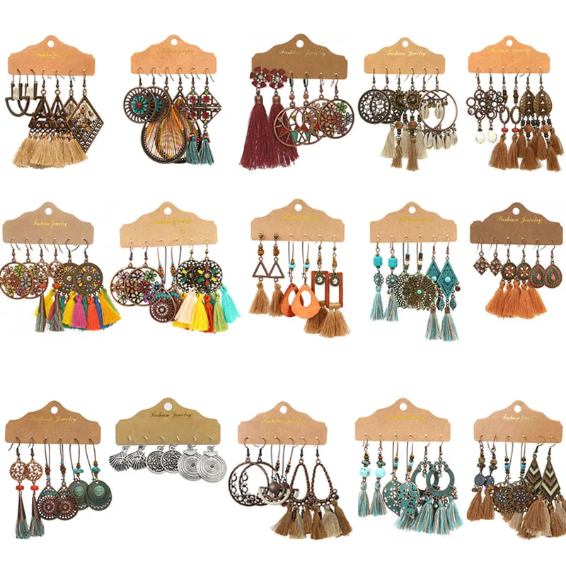 Винтажные серьги-подвески в этническом стиле 3 пары/компл. | Украшения и