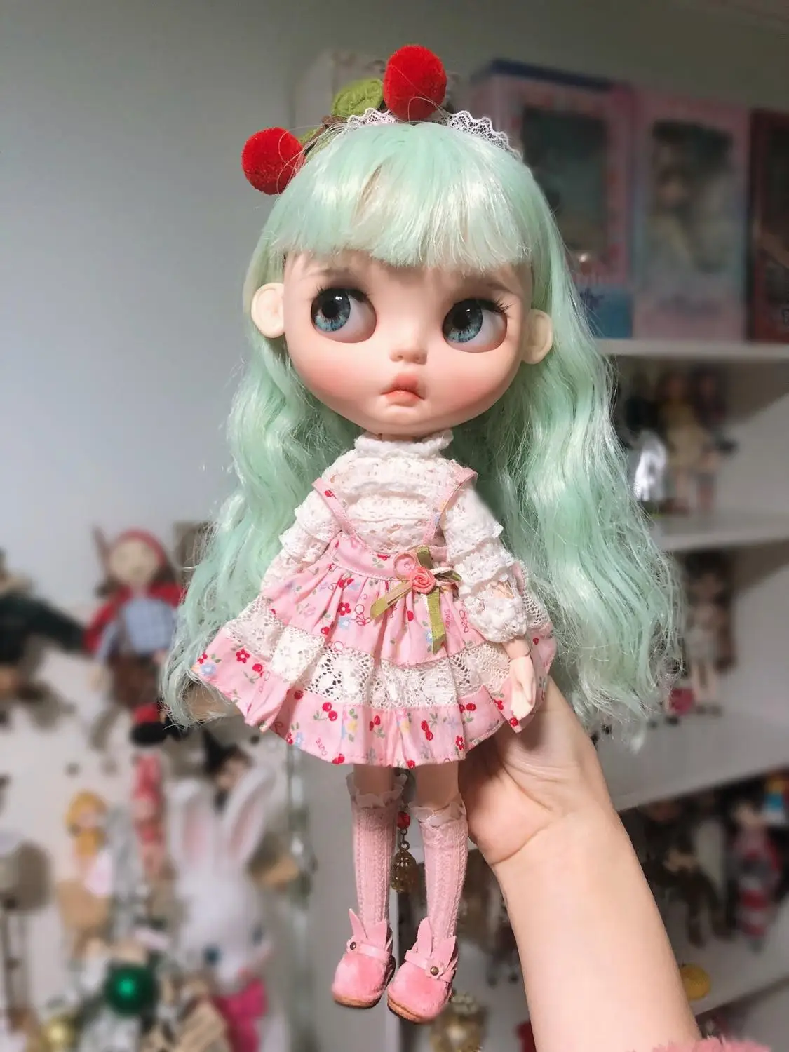 1/6 blyth кукла игрушка bjd совместное тело белый с кожей мятно зеленым длинные волосы