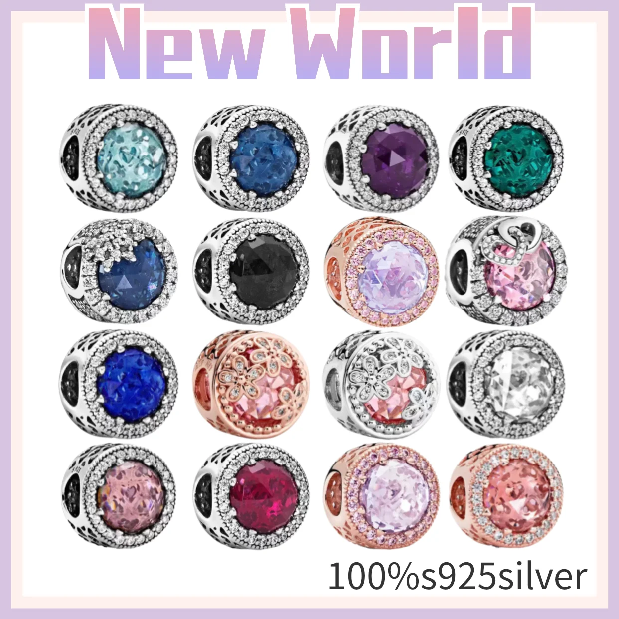 

s925 sterling pandora silver Sparkling Clear white pink blue purple red beads Fit Pan Bracelets Necklaces for Women Making