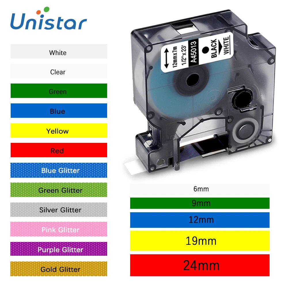 Лента для этикеток Unistar 45013 совместимая с Dymo 12 мм 45010 45018 45023 LabelManager 210 280 300 450|label