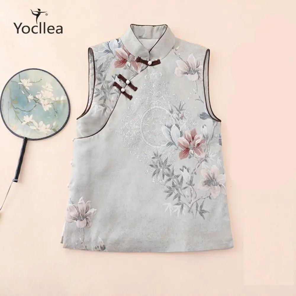 Зимний плотный жилет с вышивкой в китайском стиле добавлением хлопка винтажный