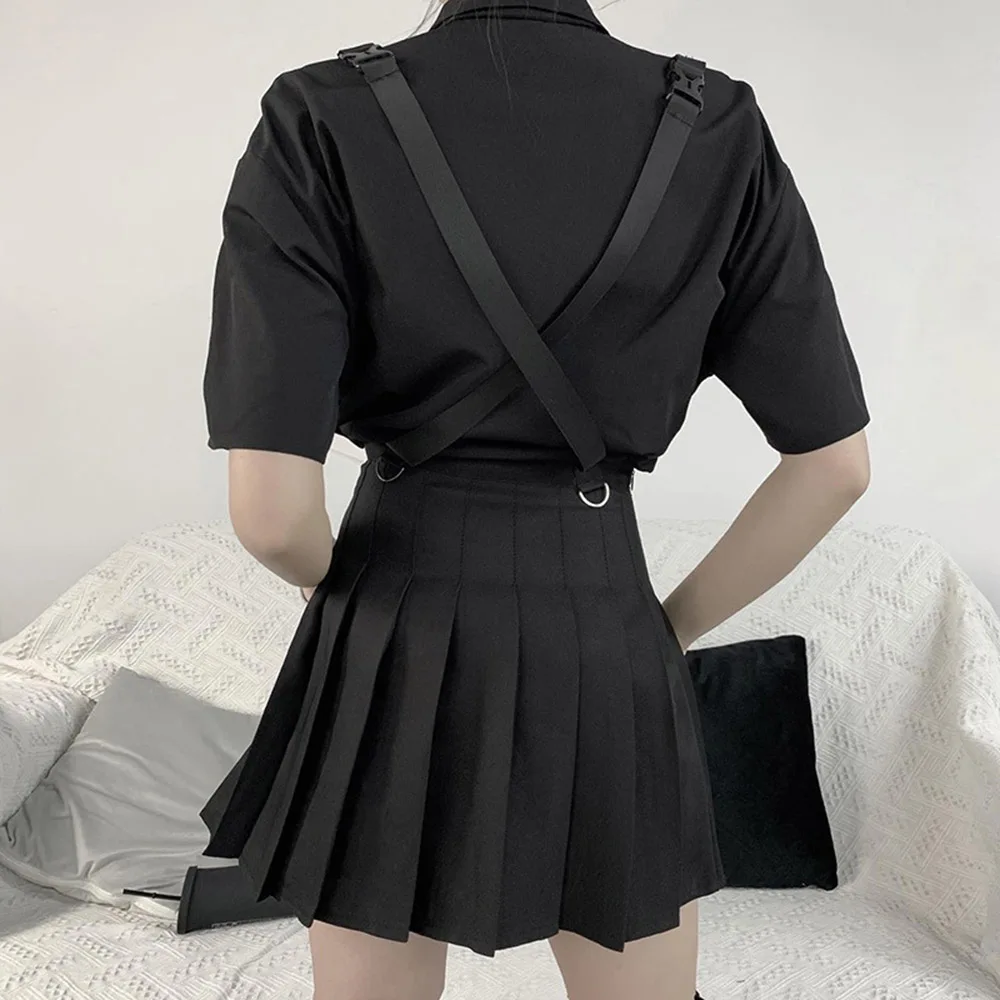 Женская плиссированная юбка на лямках Rosetic готическая Черная короткая