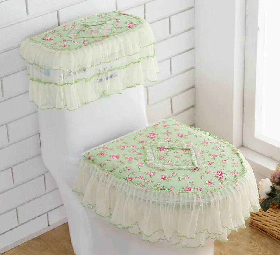 

Lace bathroom toilet seat water tank cover top cover toilet pad set three-piece