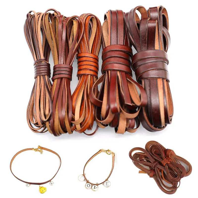 

5M 3/4/5/6/8/10mm Retro Genuine Leather Cord Vintage Flat Brown Cow Leather Cords String Rope DIY Jewelry Bracelet Findings