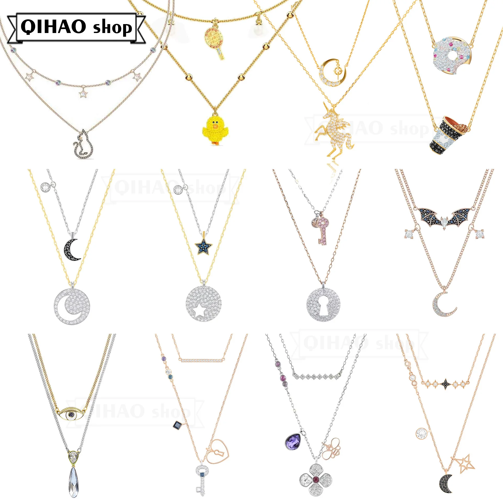 

SWA Fashion Jewelry High Quality Delicate Star Moon Shape High Grade Double Pendant Women's Necklace The Best Gift For Friends