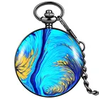 Изысканные синие мужские и женские карманные часы, тихий кварцевый Циферблат, прочный сплав, толстая цепочка, кулон, практичные аксессуары для одежды
