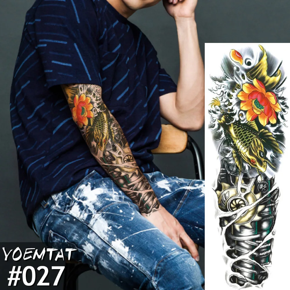 

New 1 Piece Temporary Tattoo Sticker mechanical Full Flower Tattoo with Arm Body Art Big Large Fake Tattoo Sticker