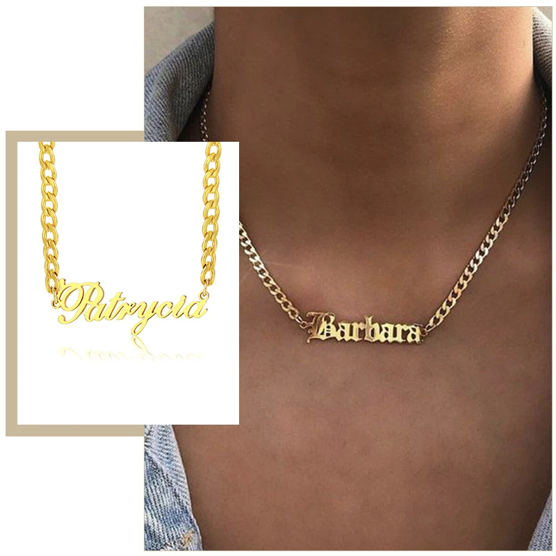 Панк массивная цепочка ожерелье на заказ имя Чокеры для женщин из нержавеющей