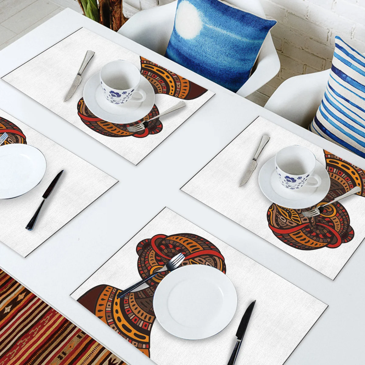 Набор из 4/6 салфеток для обеденного стола Африканская женщина художественный фон