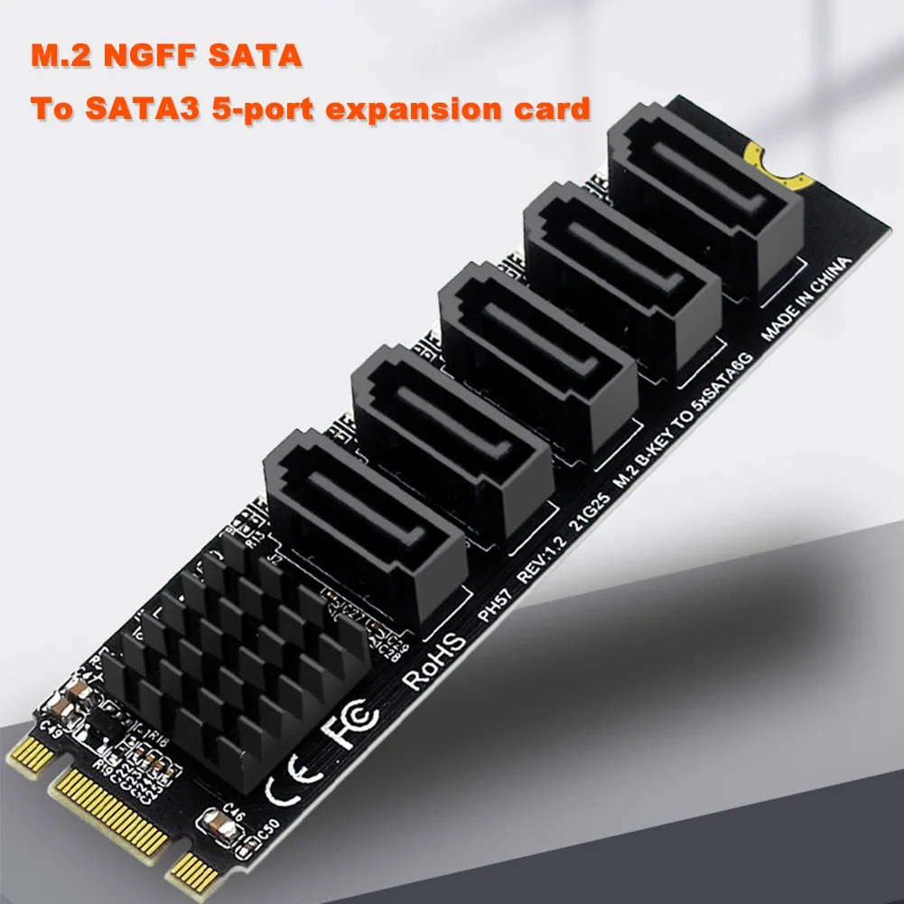 

Плата расширения M.2 NGFF B-Key Sata на 5 портов SATA3.0, плата-адаптер M.2 на NGFF 5 портов SATA III 6 Гбит/с, чипсет MB575