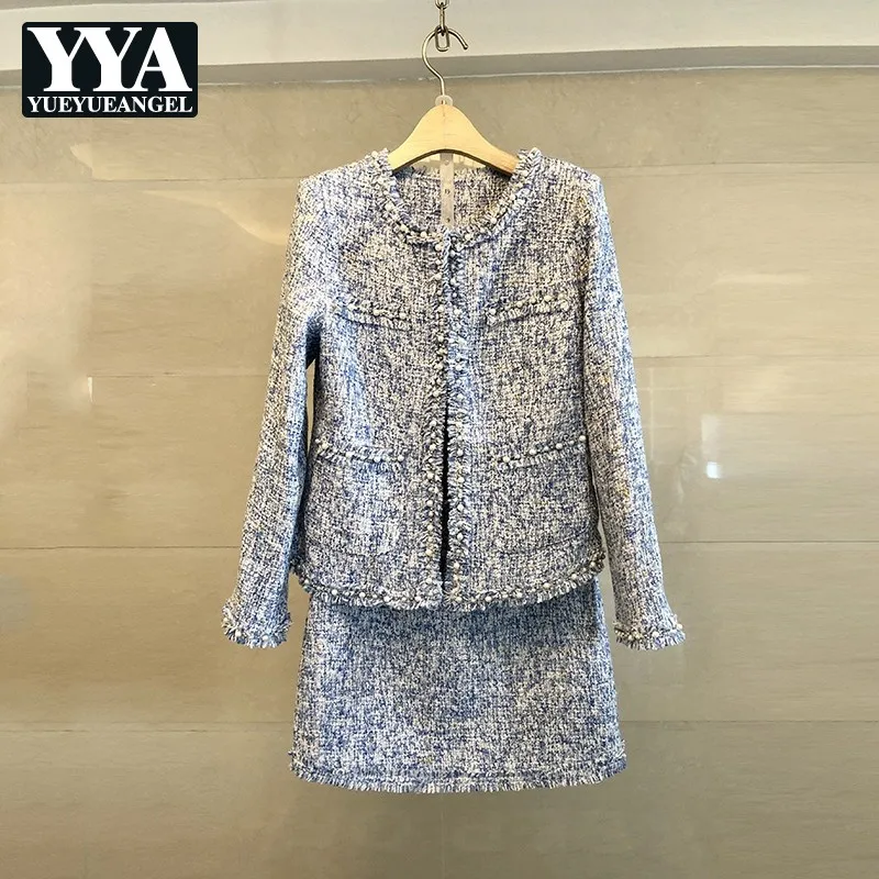 Женский твидовый костюм с бахромой и мини юбкой брендовый облегающий из твида