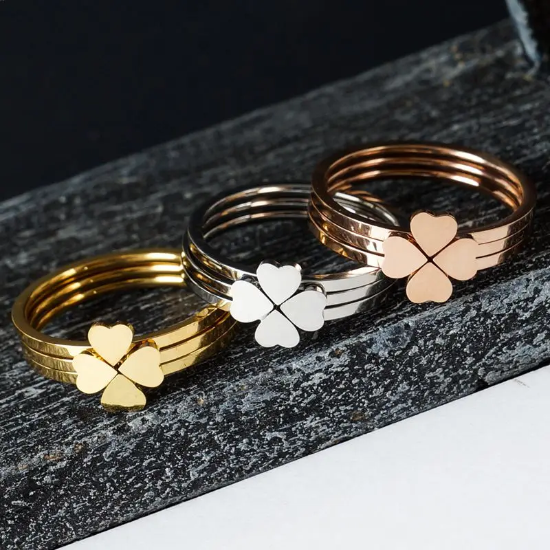 

3Pcs/Set Fashion Design Multilayer Rings Heart-shaped Four leaf clover combination Couples Ring pierscionki damskie Jewelry Gift