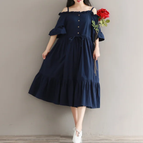 Mori Girl летнее женское платье миди с вырезом лодочкой однотонное Vestidos Femininos