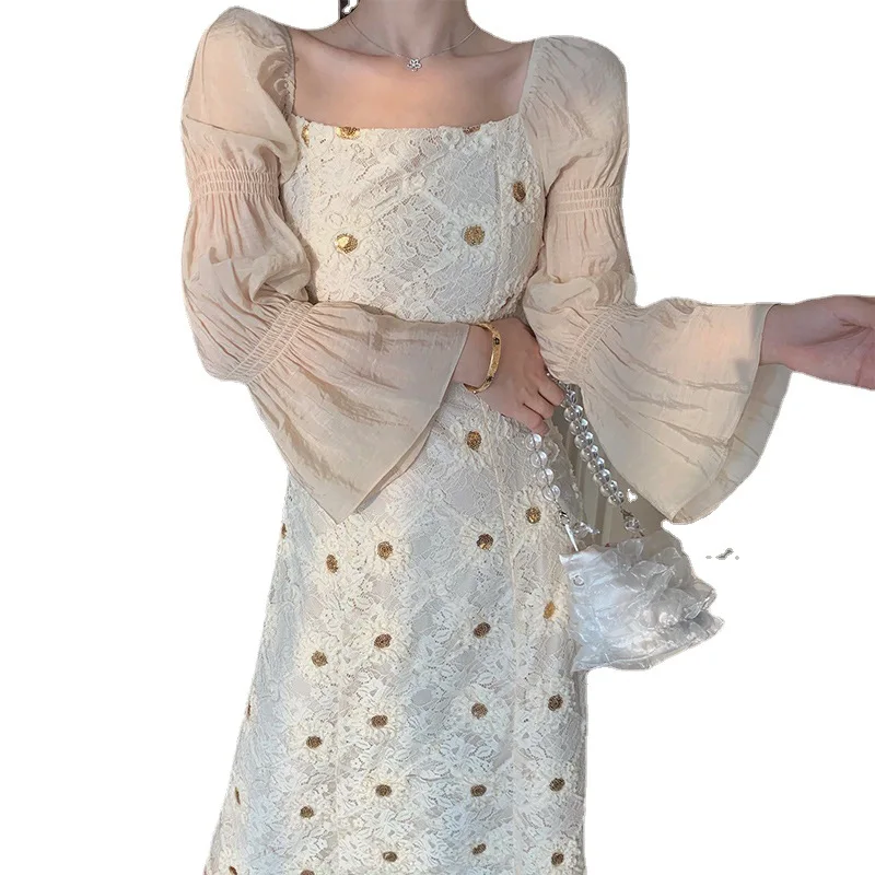 

French lace dress to restore ancient ways gentle atmosphere quality, and the fairy show thin waist of the dress