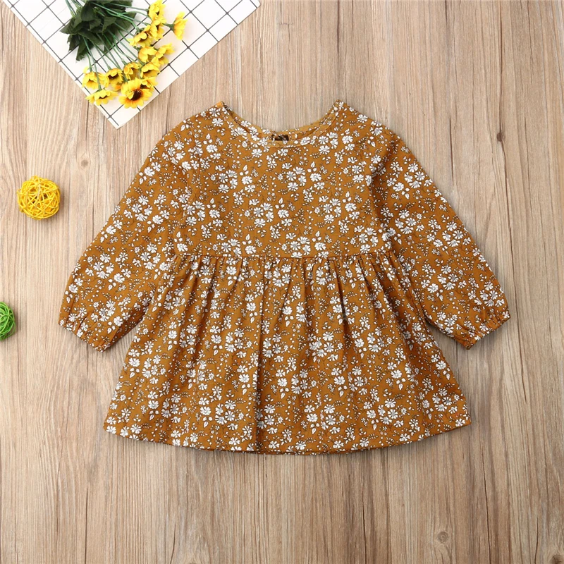Pudcoco 2019 Autumn Toddler Infant Baby Girl Floral Clothes Long Sleeve Dress Tutu Fall Yellow Dresses | Детская одежда и обувь