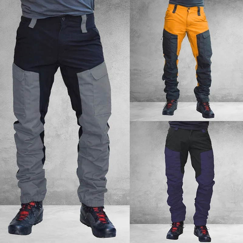 

2020 summer Men Fashion Color Block Multi Pockets Sports Long Cargo Pants Work Trousers suitable for daily wear