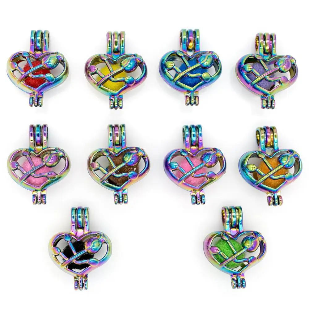 10 шт. Радужная роза Сердце устричный жемчуг подвеска в форме клеток эфирное масло